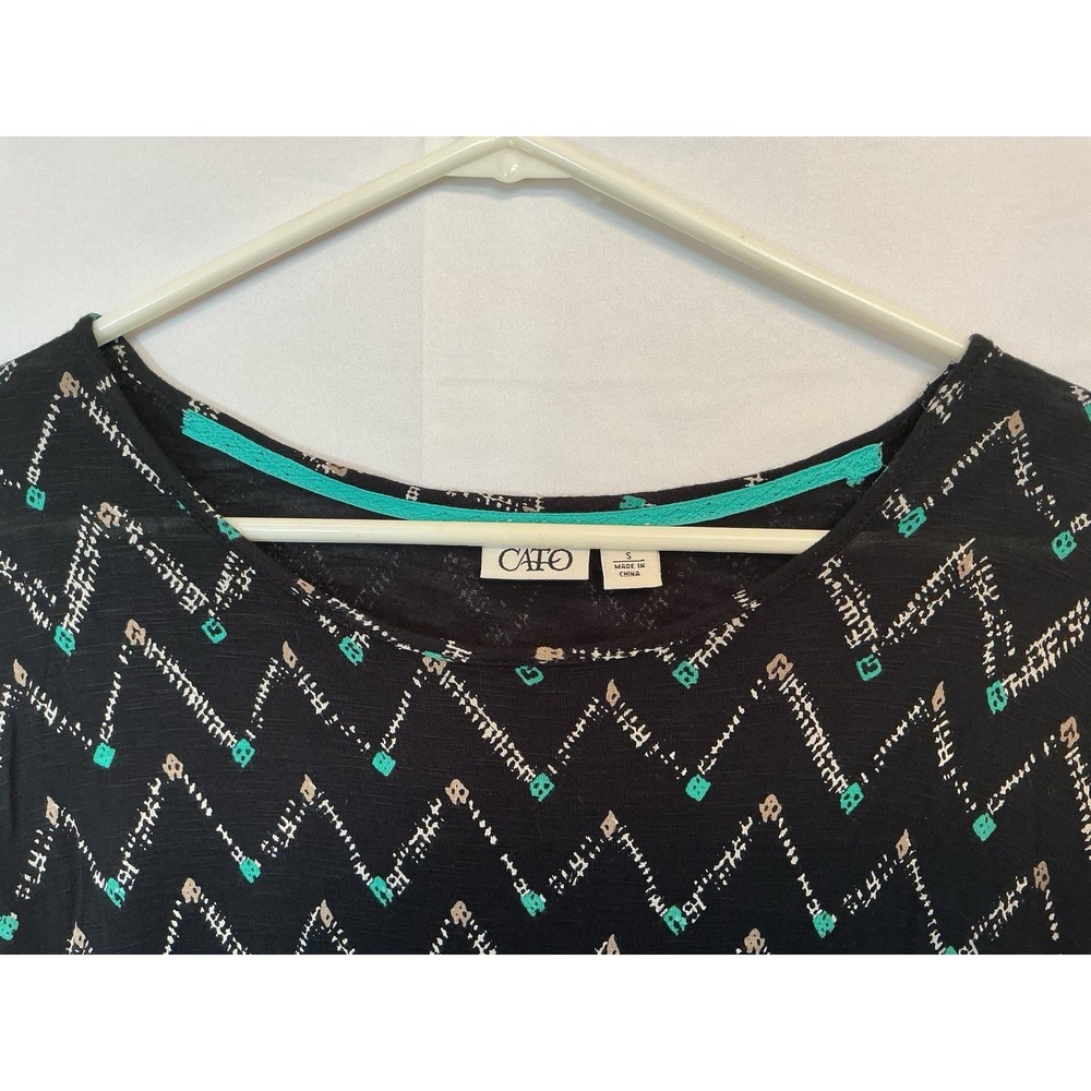 CATO Stretch Top shirt Tee Blouse Size S black white Teal Short Sleeve - Picture 3 of 7